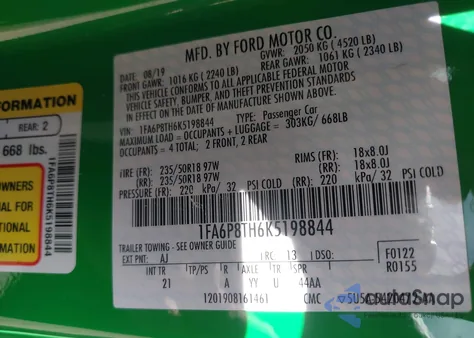 2019 Ford Mustang Ecoboost из США, поврежденный, VIN 1FA6P8TH6K5198844